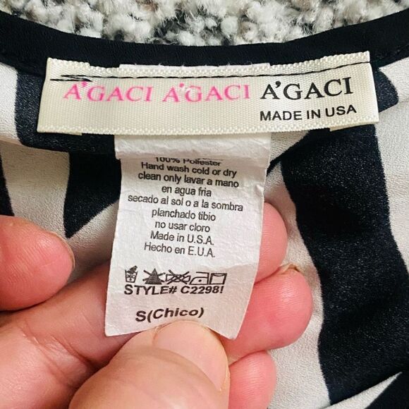 VTG A’Gaci Blouse Black White Chevron Sheer Made In USA Sz S Vintage Classic, S2 - Picture 7 of 7